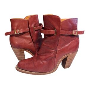 Vintage 80’s Frye Cognac Brown Leather Stacked Heel Ankle Boots size 8.5